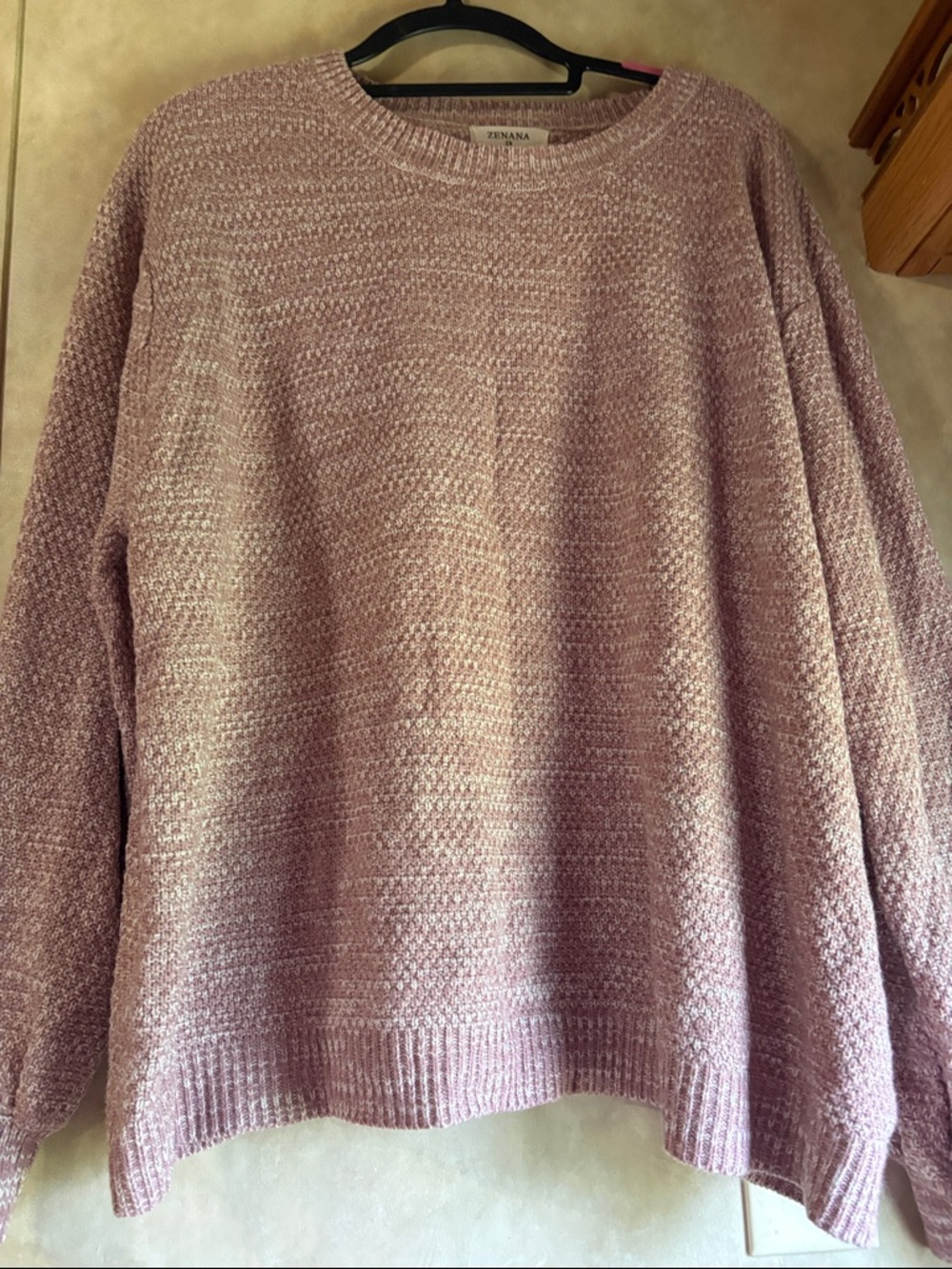 Zenana Outfitters Pink Knit Crewneck Sweater